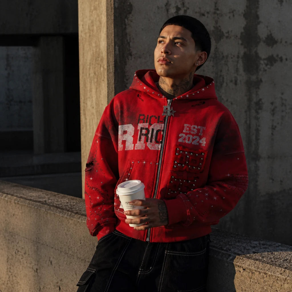 Red Mind of a Maniac jacket campaign styling